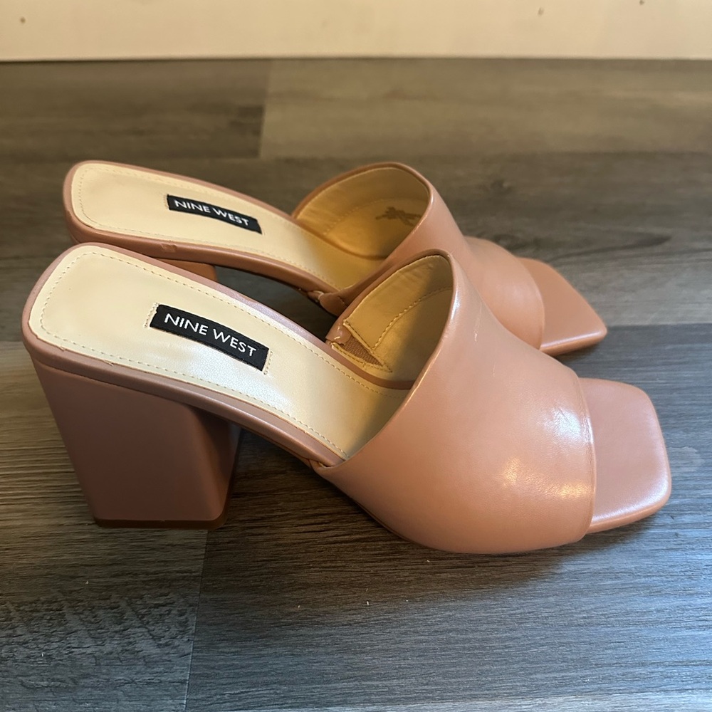 Nine West Tan Mules with Block Heel